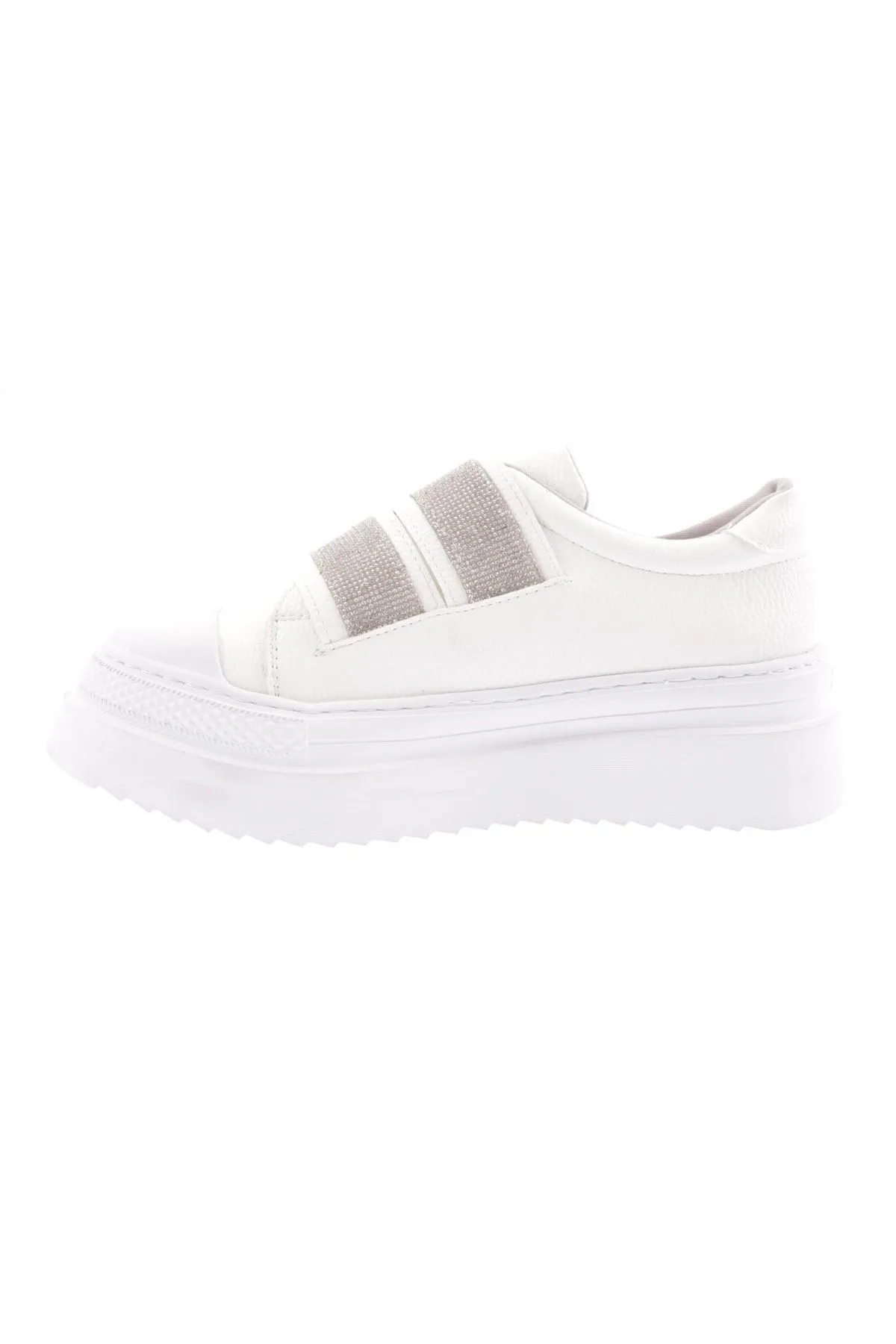 DGN  898-23y Weißer Dolce Damen Sneaker - 2 Klettbänder, dicke Sohle mit silbernen Steinen