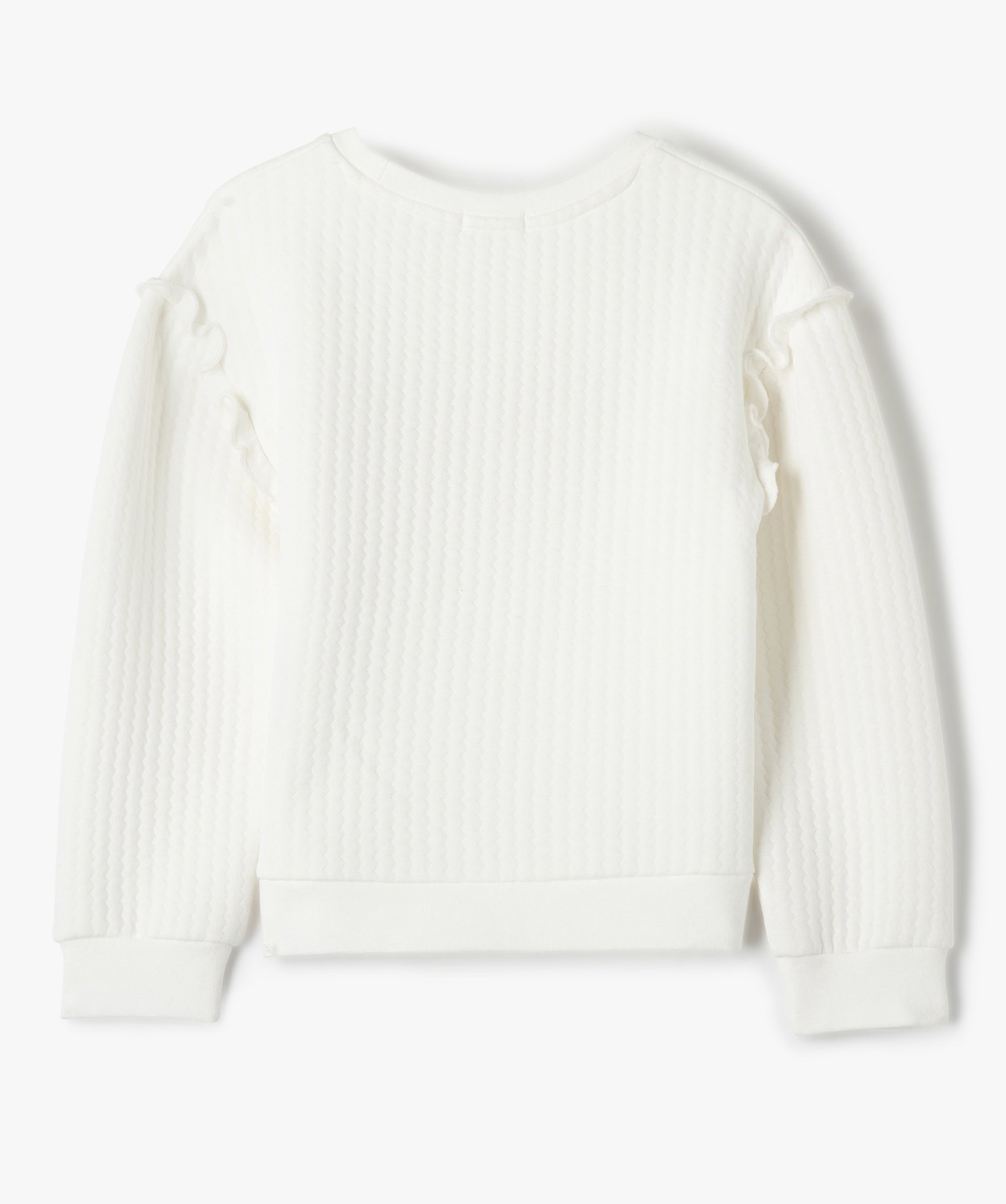 Sweat fille avec motif pailleté et volants sur les épaules... ecru | GEMO