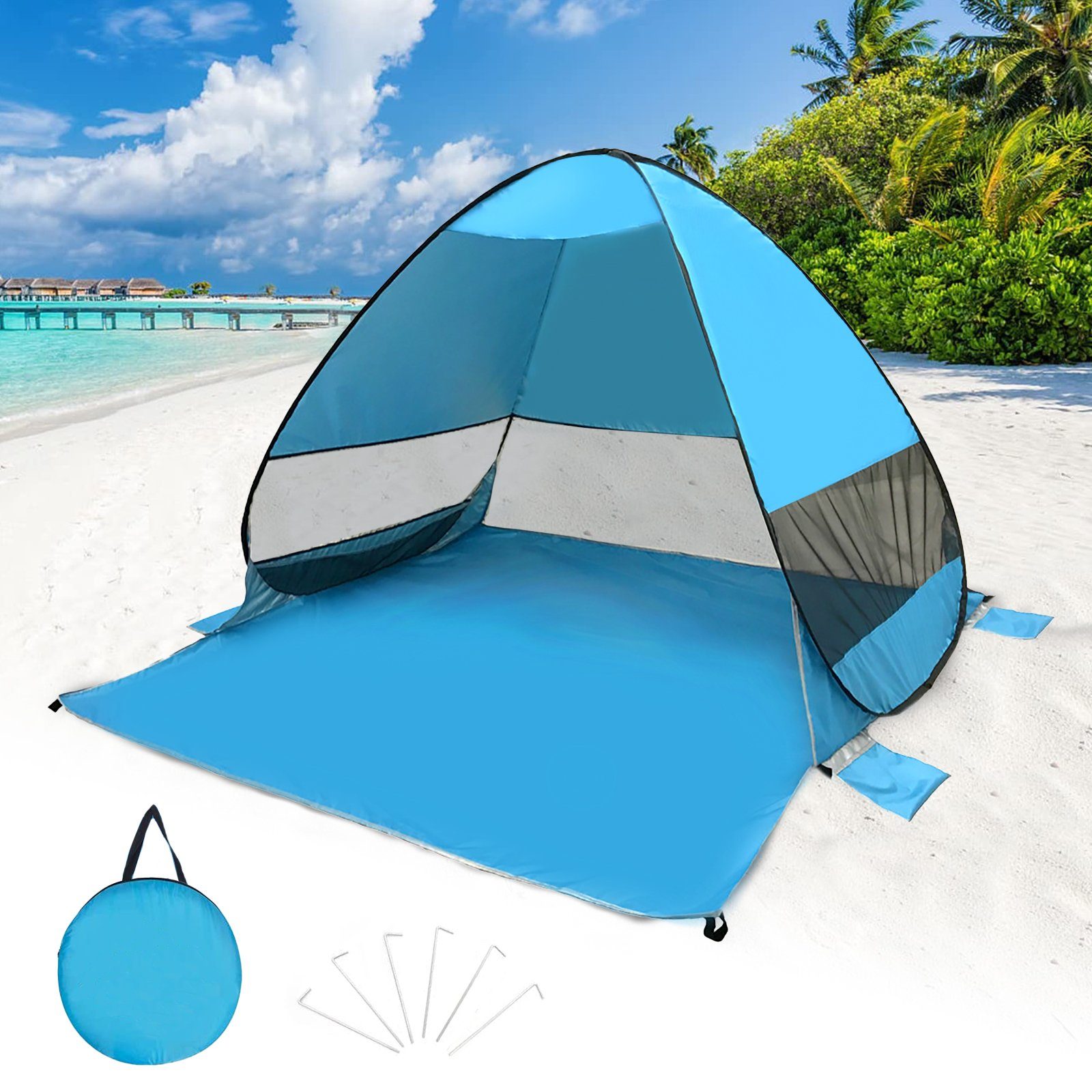 CALIYO Strandmuschel Strandmuschel Pop Up Strandzelt Automatisches Sonnenschutz Strand, mit UV-Schutz, für (2-3) Personen Familie Strand Camping, Garten