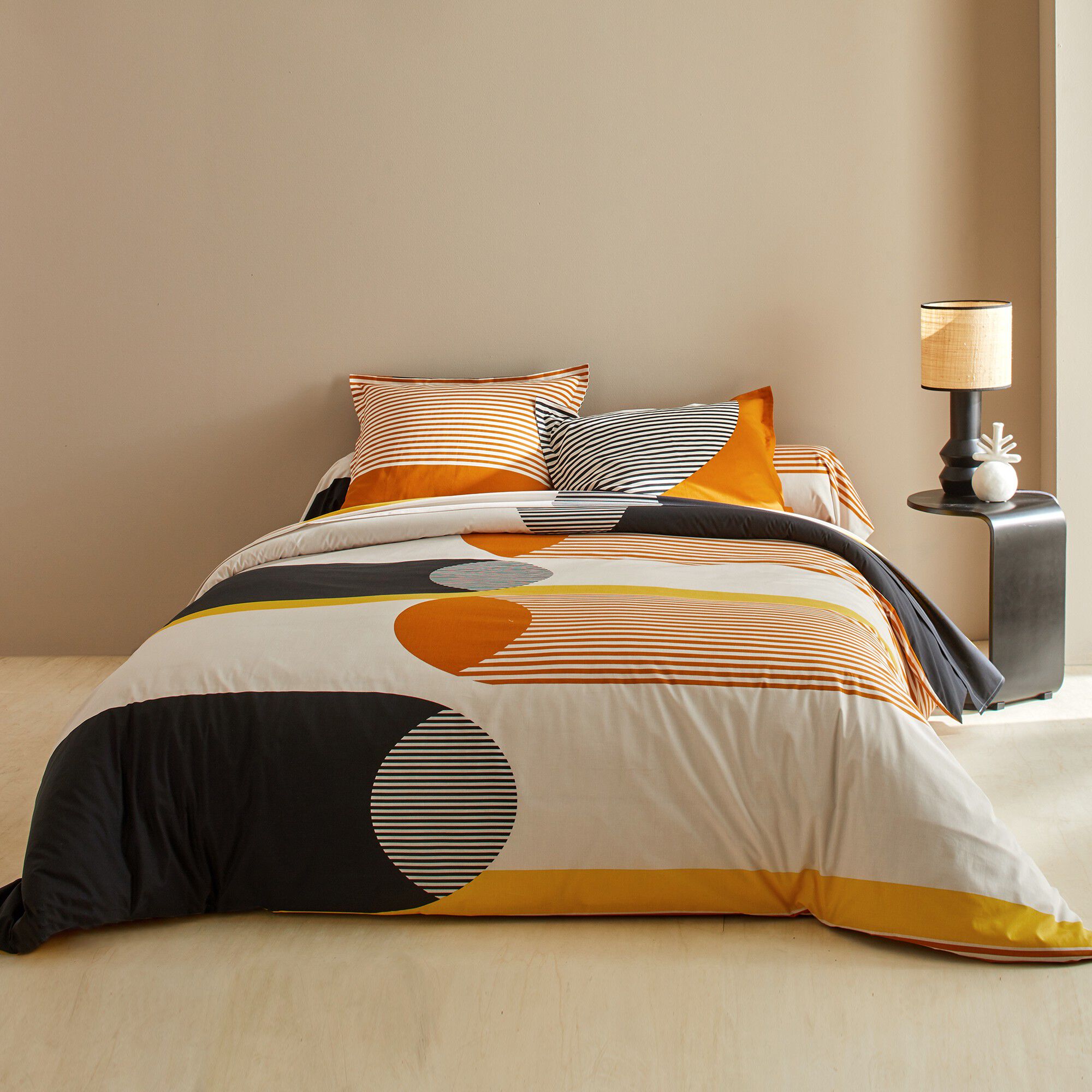 Linge de lit Nico en coton imprimé rayures style graphique