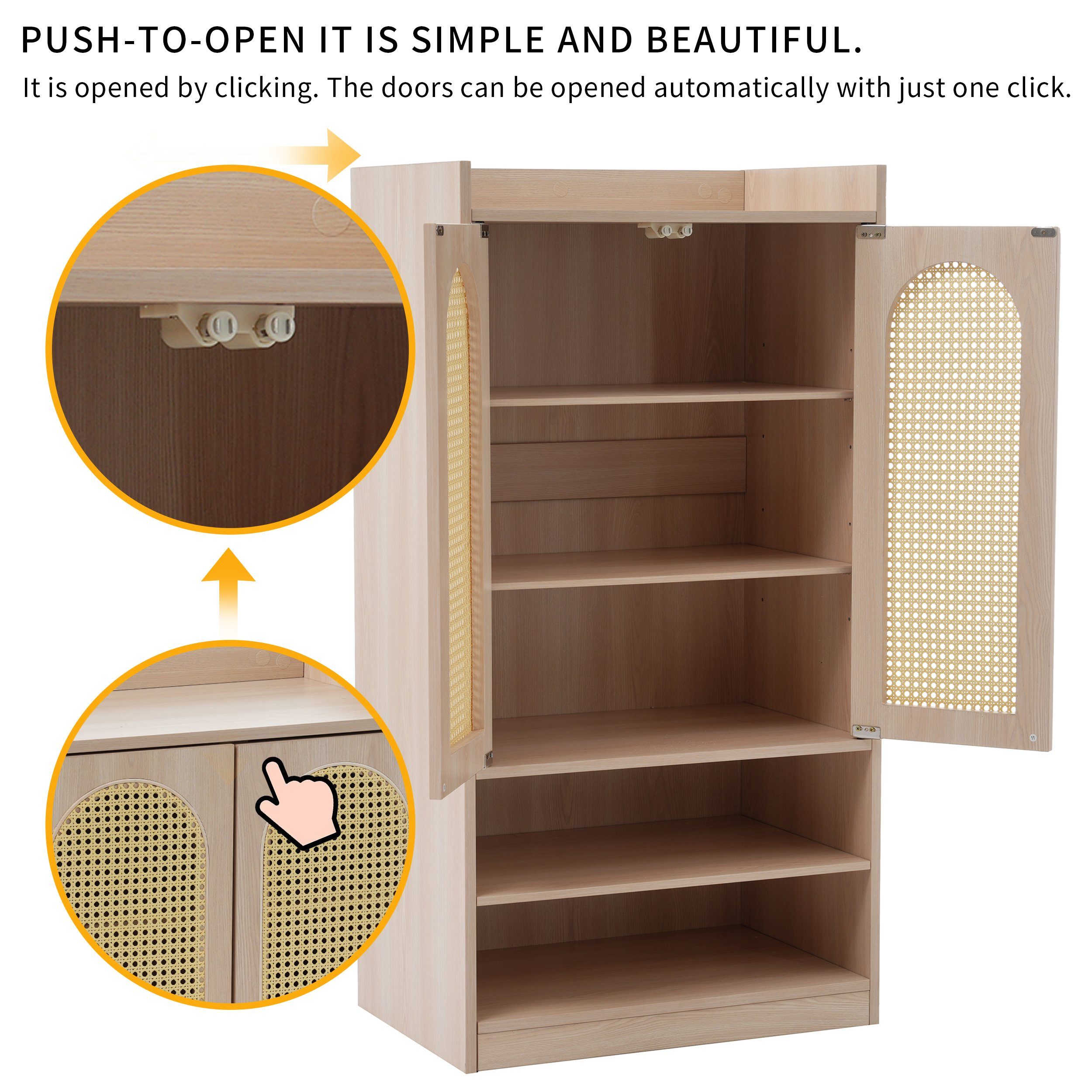 OKWISH Highboard sideboard (Sideboard mit Polyrattan-Tür), Mit verstellbaren Einlegeböden, Schuhschrank Landhausstil