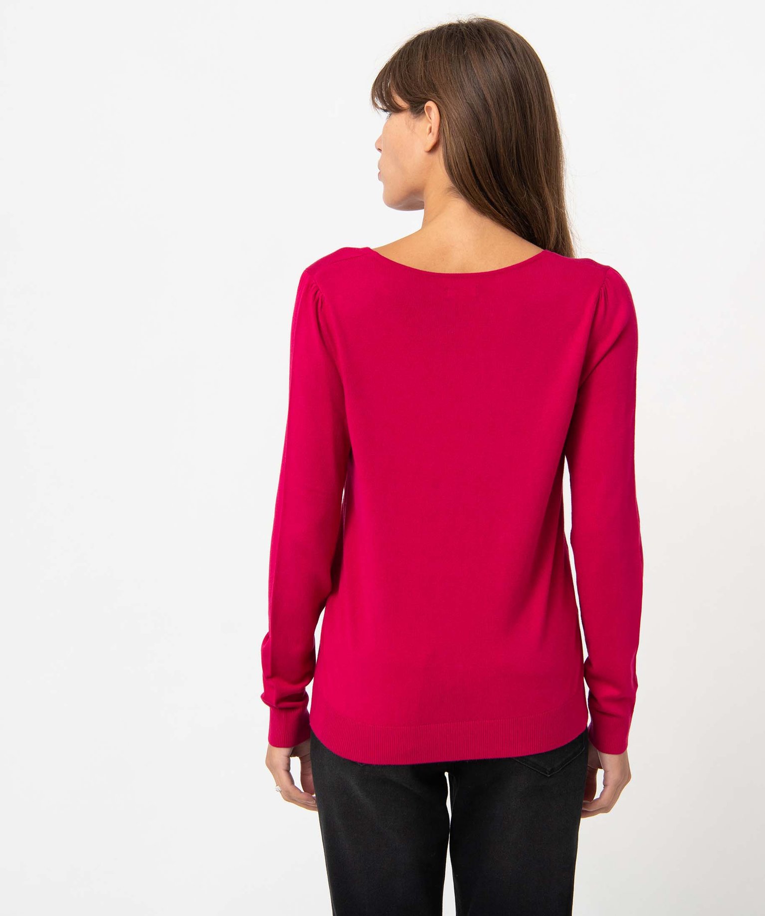 Pull femme en maille fine à col V rose | GEMO
