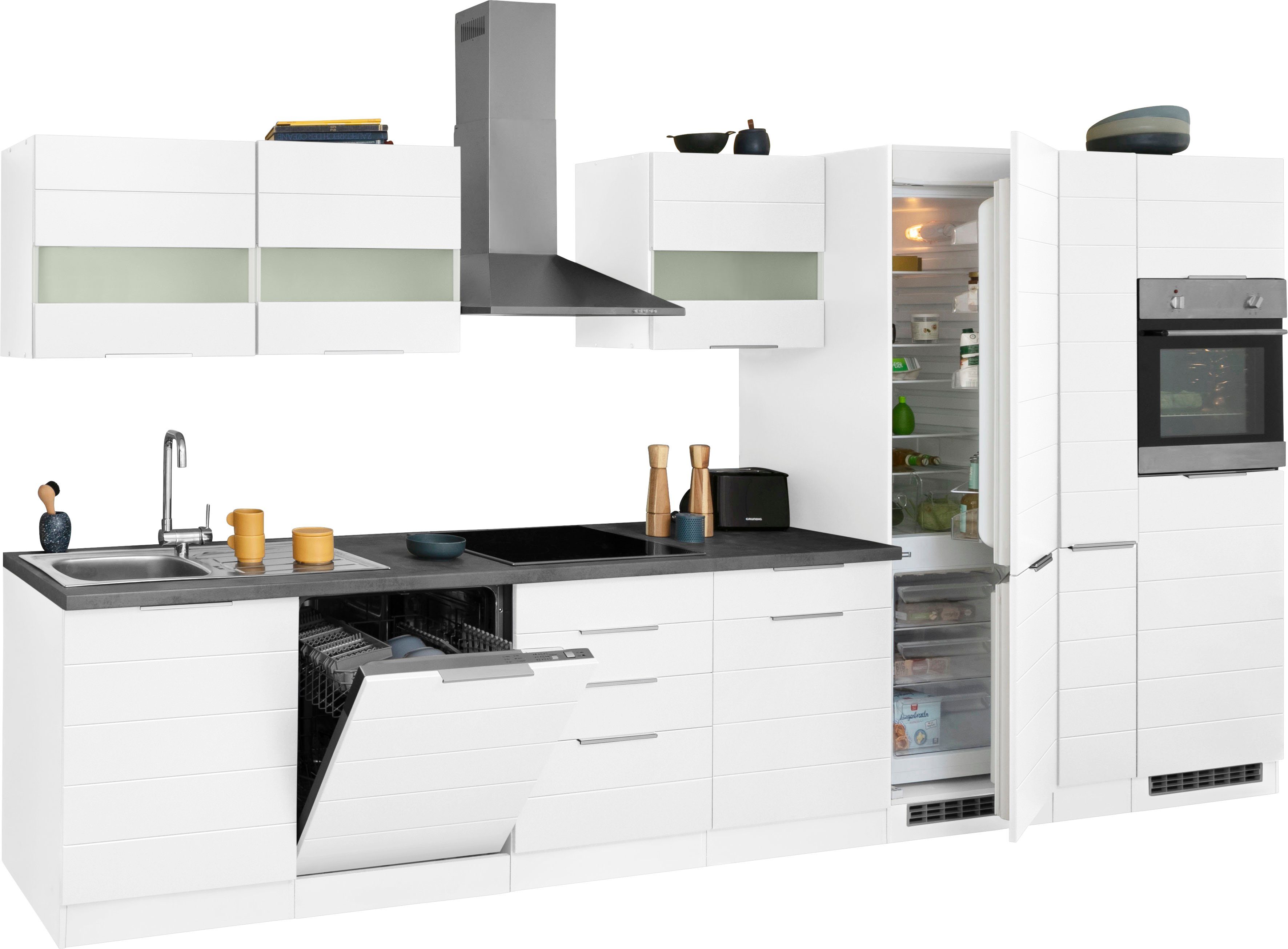 HELD MÖBEL Küche Luhe, 390 cm breit, wahlweise mit oder ohne E-Geräten, gefräste MDF-Fronten