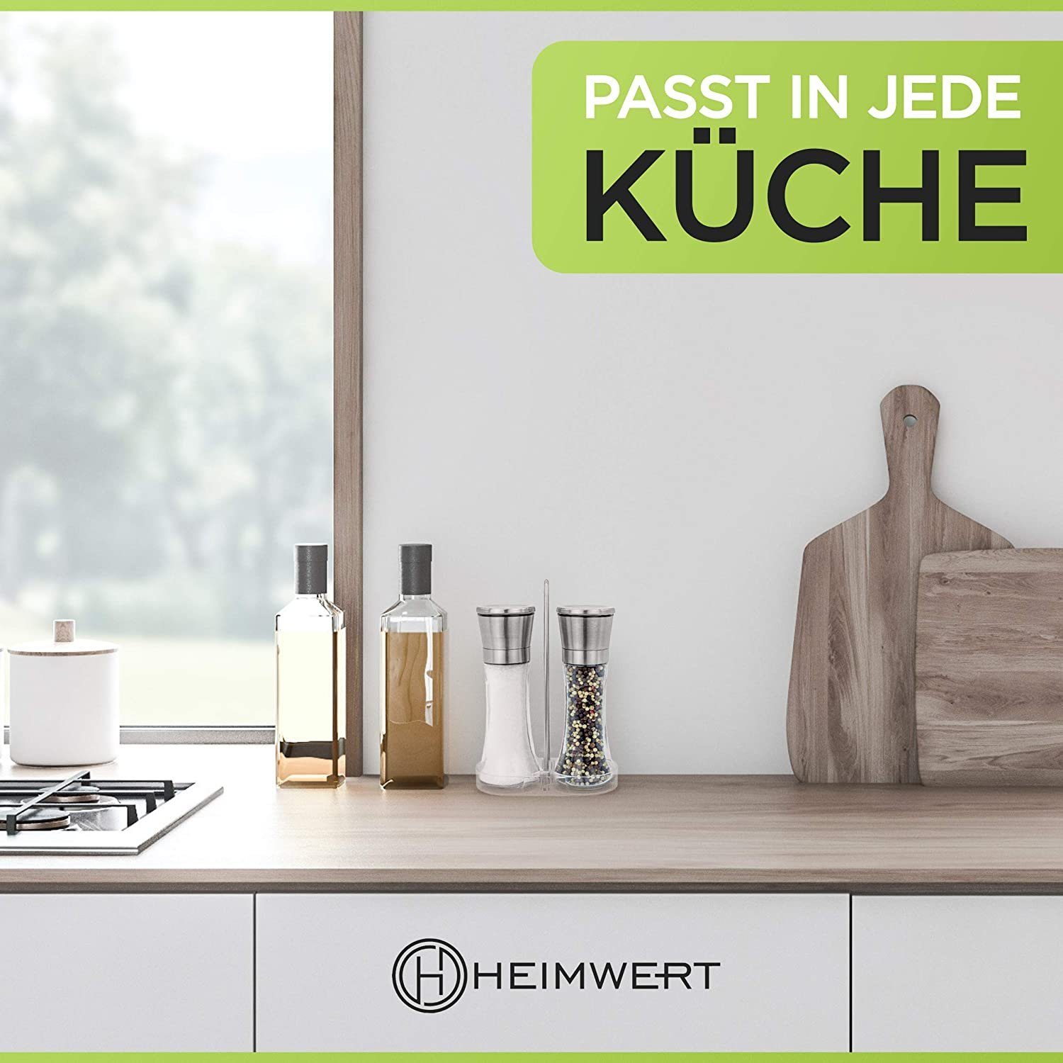 HEIMWERT Gewürzmühle Salz- und Pfeffermühlen Set mit Keramikmahlwerk händisch