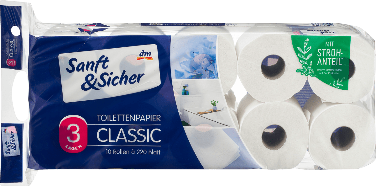 Toilettenpapier Stroh Classic 3-lagig (10x220 Blatt), 10 St