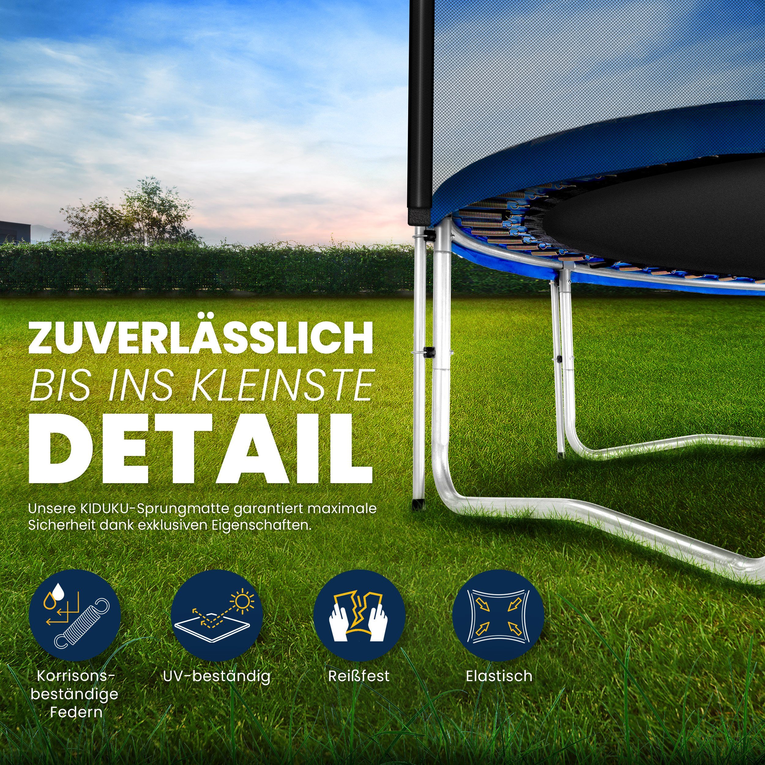 KIDUKU Gartentrampolin Trampolin Outdoor 244 - 427 cm Komplettset Belastbarkeit 150 kg, Ø 305 cm, Sicherheitsnetz, Leiter, Randabdeckung, Bodenanker, Kinder-Trampolin