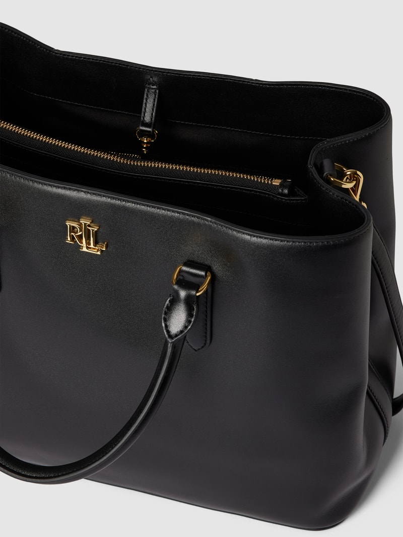 Satchel aus Leder mit Label-Applikation Modell 'MARCY' in schwarz