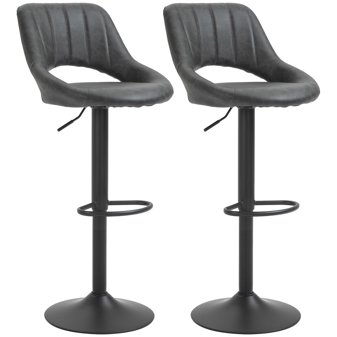 HOMCOM Barhocker-Set, 2 Hocker, Küchenhocker, Lederoptik, drehbar mit Fußstütze
