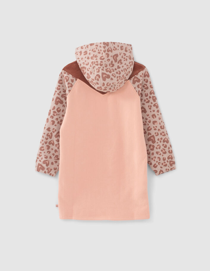 Robe sweat rose à motif léopard fille