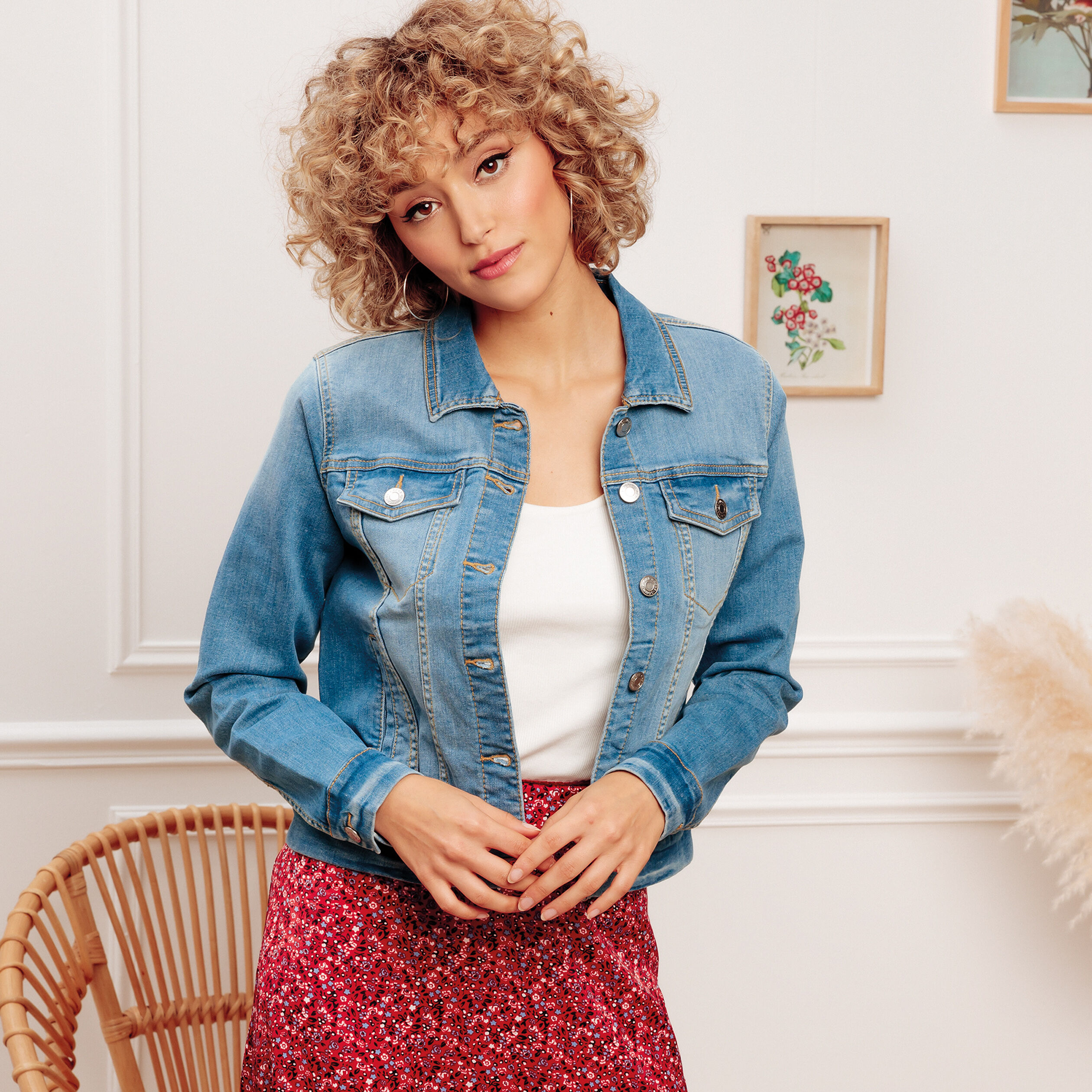 Veste droite en jean denim double stone femme | Cache Cache