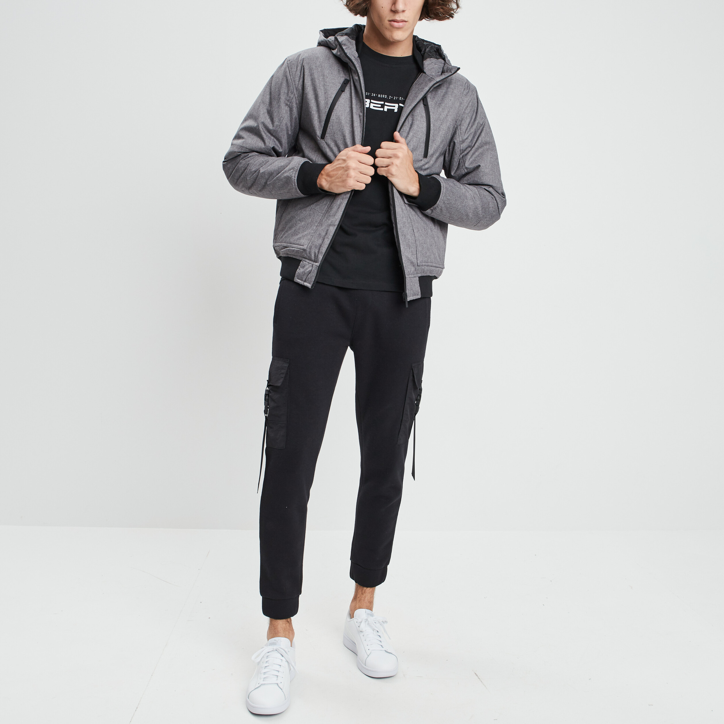 Blouson droit à capuche gris homme | La Halle