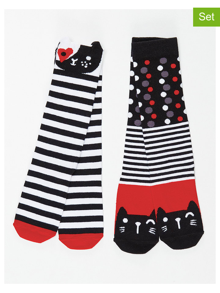 Denokids 2er-Set: Kniestrümpfe in Schwarz/ Weiß/ Rot günstig kaufen