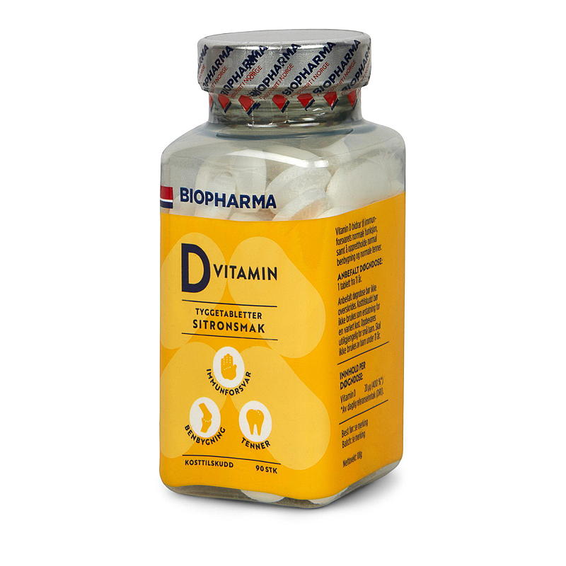 Biopharma D-vitamin 90 stk Sitron, tyggetab., Biopharma