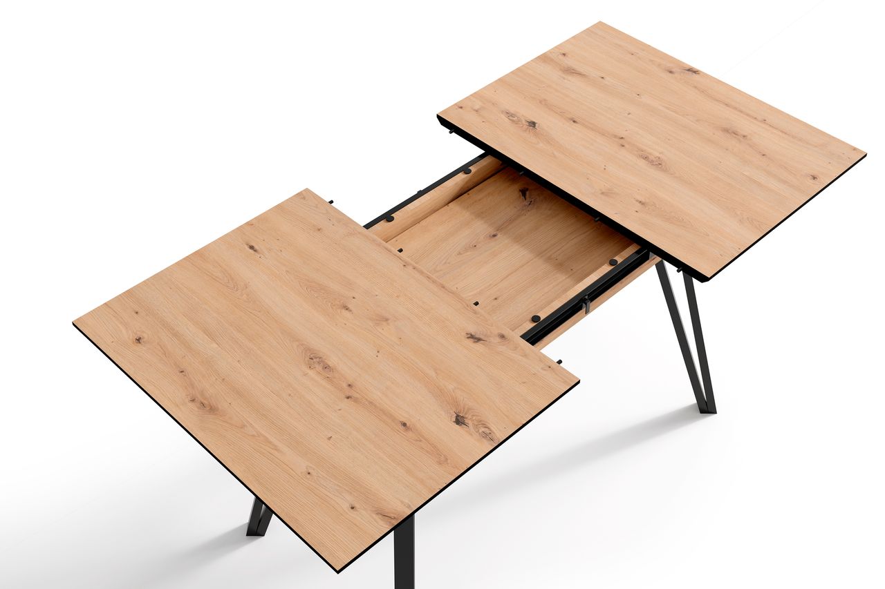 byLiving BERLIN Tisch mit Auszug, Breite 120 cm, Metall schwarz pulverbeschichtet, Eiche-Optik