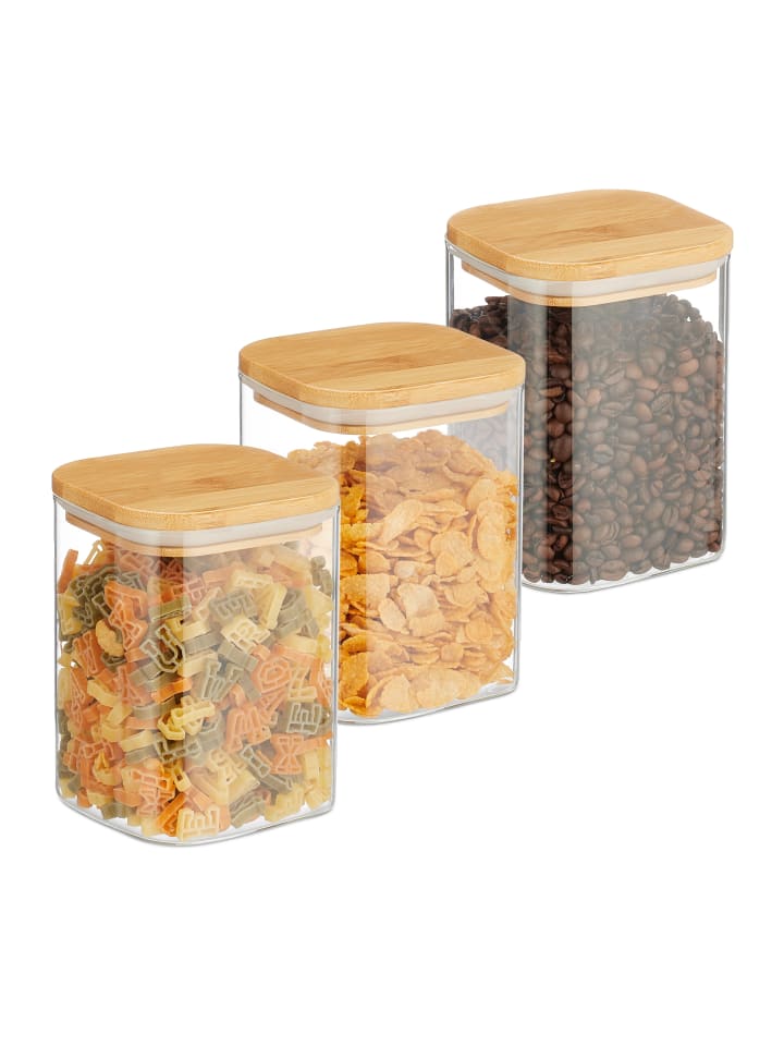 relaxdays 3 x Vorratsglas in Transparent/ Natur - 900 ml günstig kaufen onesize