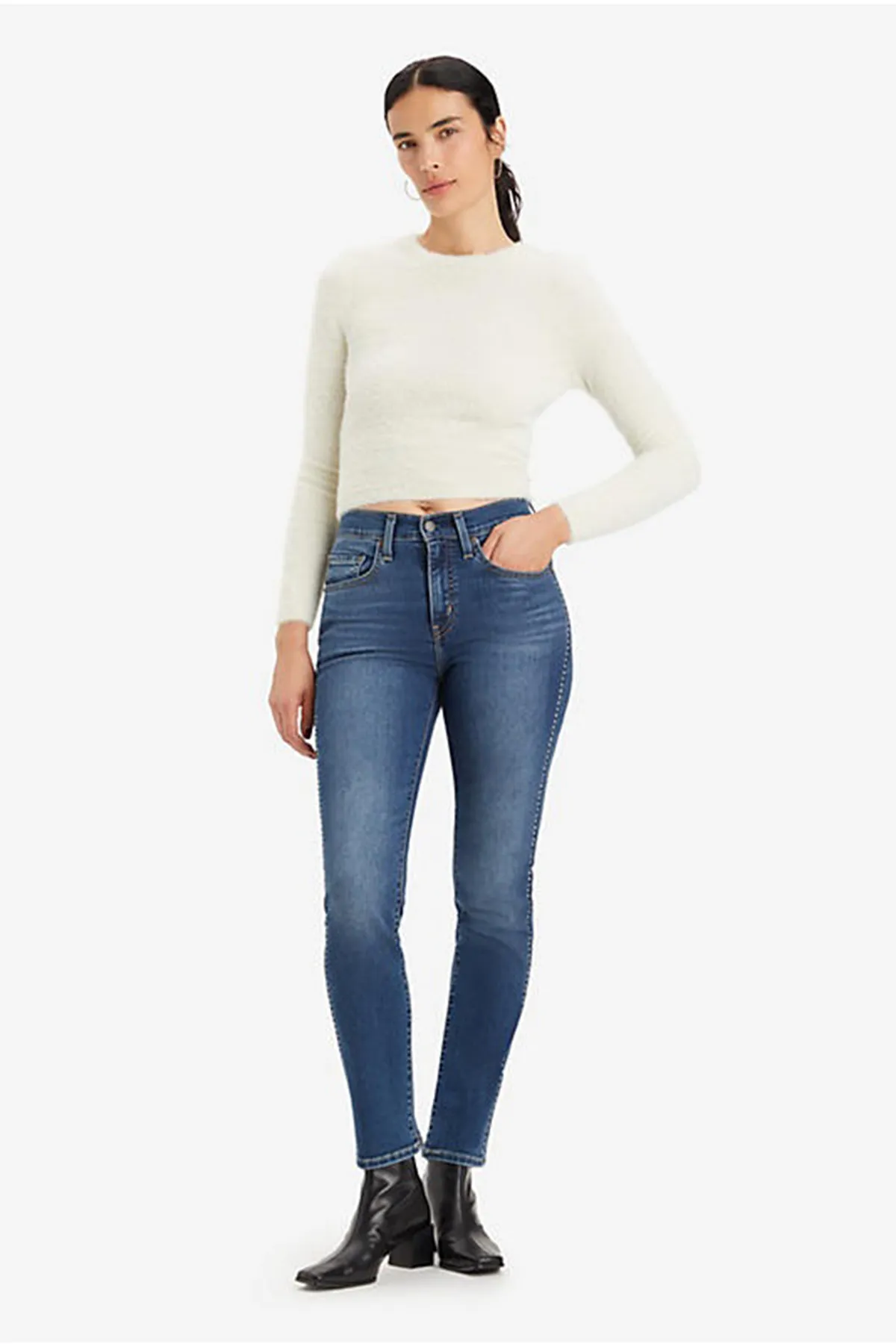 Levi&'s  724 HIGH RISE STRAIGHT DARK INDIGO - FLACHES FINISH