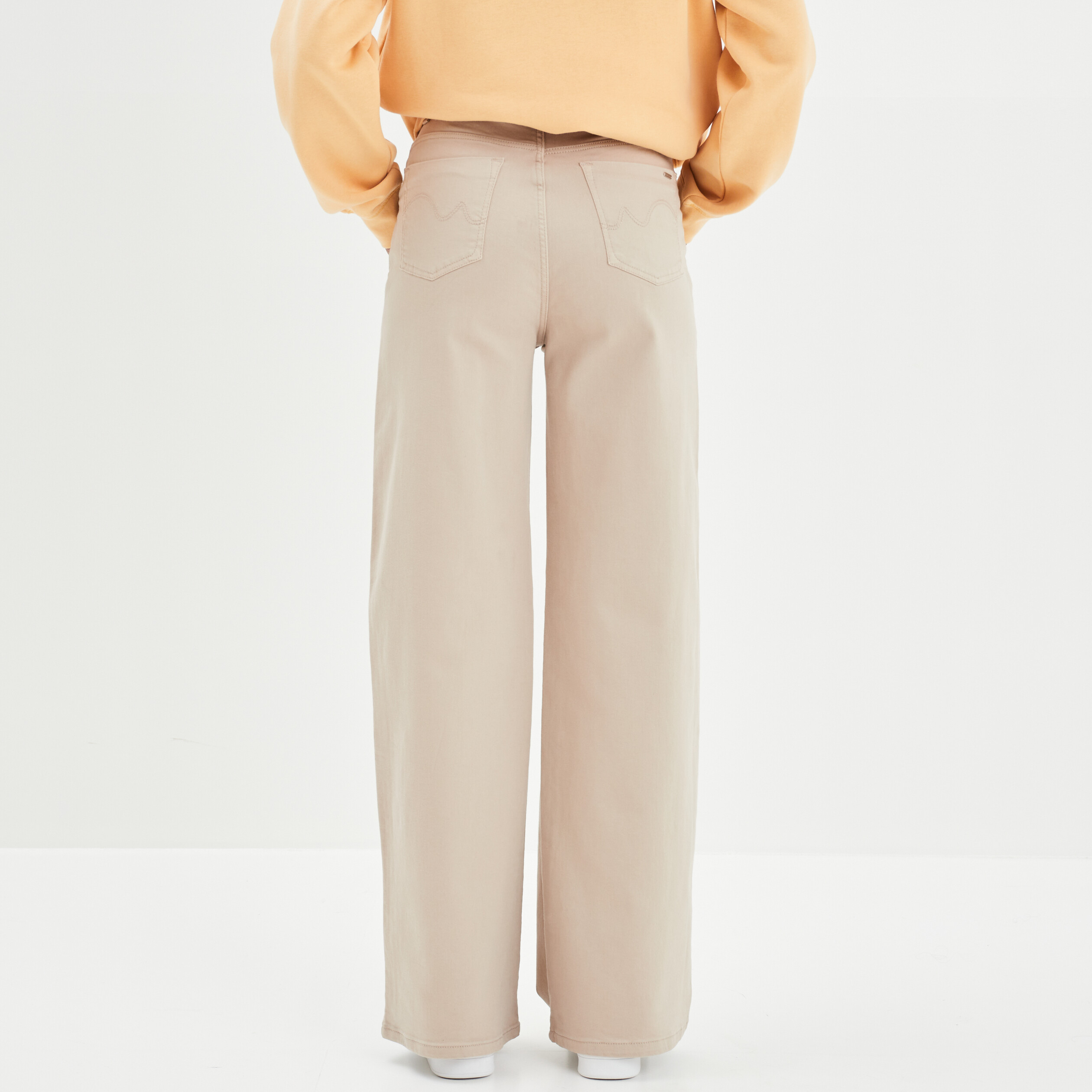 Pantalon large taille haute beige femme | La Halle