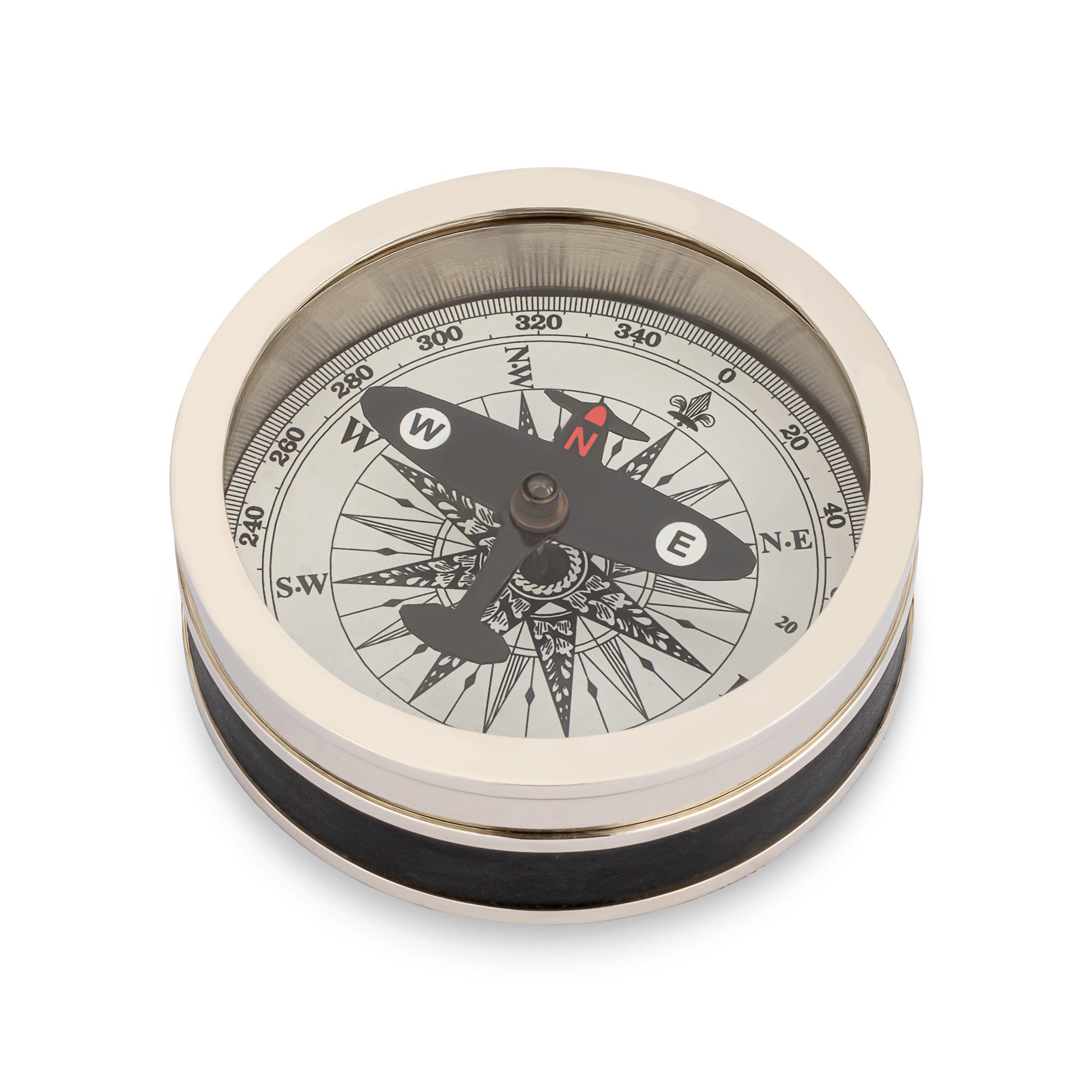 NKlaus Kompass 8cm Maritim Kompass mit Flieger Nadel aus Messing vernickelt und Kunst