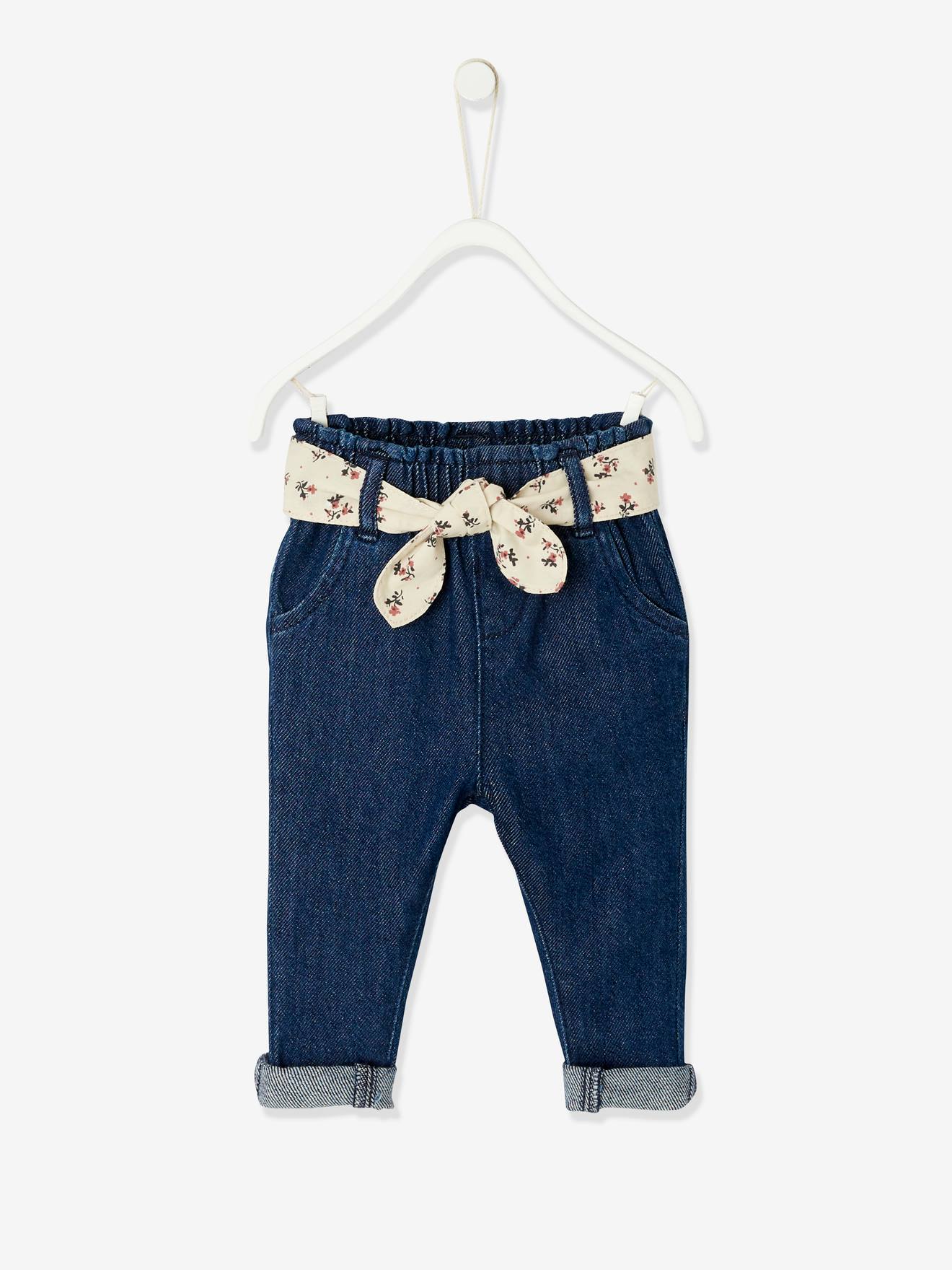 Jean avec ceinture en tissu bébé denim gris