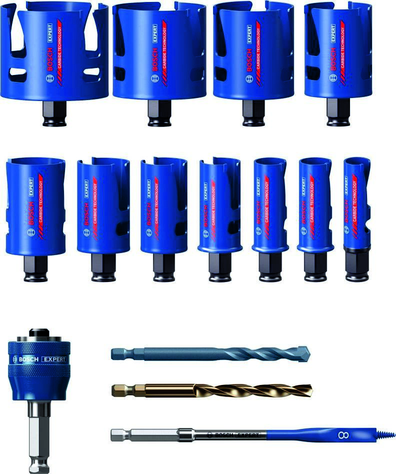 Set carotă Bosch Blue Accessories 2608900489 Expert Construction Material 20/22/25/32/35/40/44/51/60/68/76 mm, 15 piese