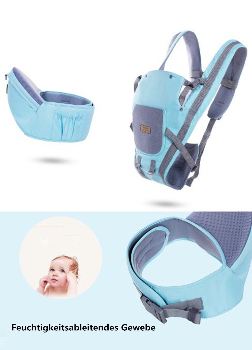 XDeer Bauchtrage Babytrage,3-in-1 Bauchtrage mit 6 Tragepositionen, Babys & Kleinkinder Hüftsitz Baby,Ergonomische Baby Trage