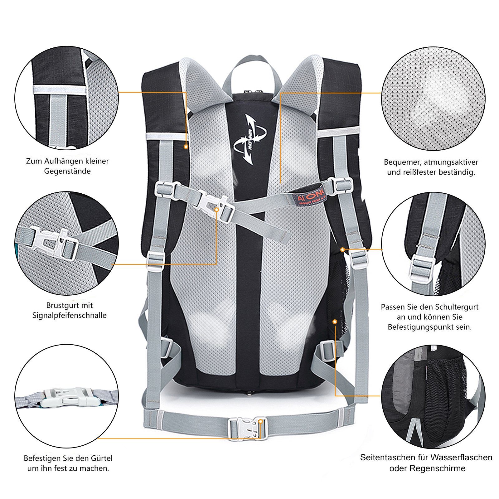TAN.TOMI Wanderrucksack Kletterrucksack Wanderrucksack Damen Herren 28L Rucksack Wasserdicht, Für Sports/Outdoor/Klettern/Camping/Fahrrad Trekkingrucksack