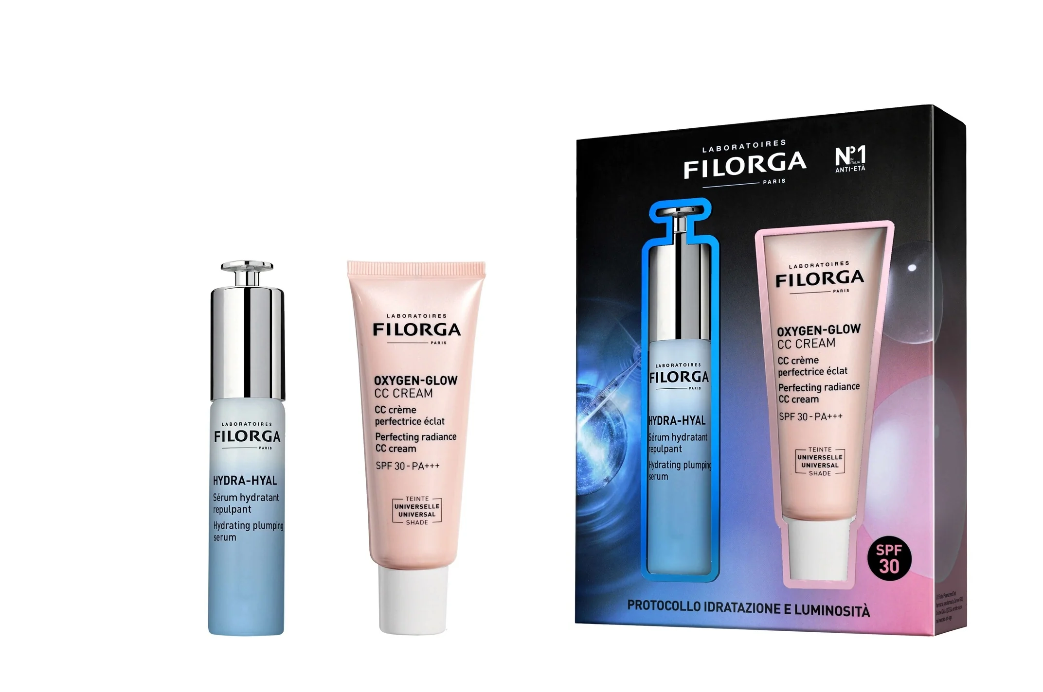Set de crema CC Hydra-Hyal + Oxygen-glow - Set hidratante, set de maquillaje, sérum facial hidratante, crema CC