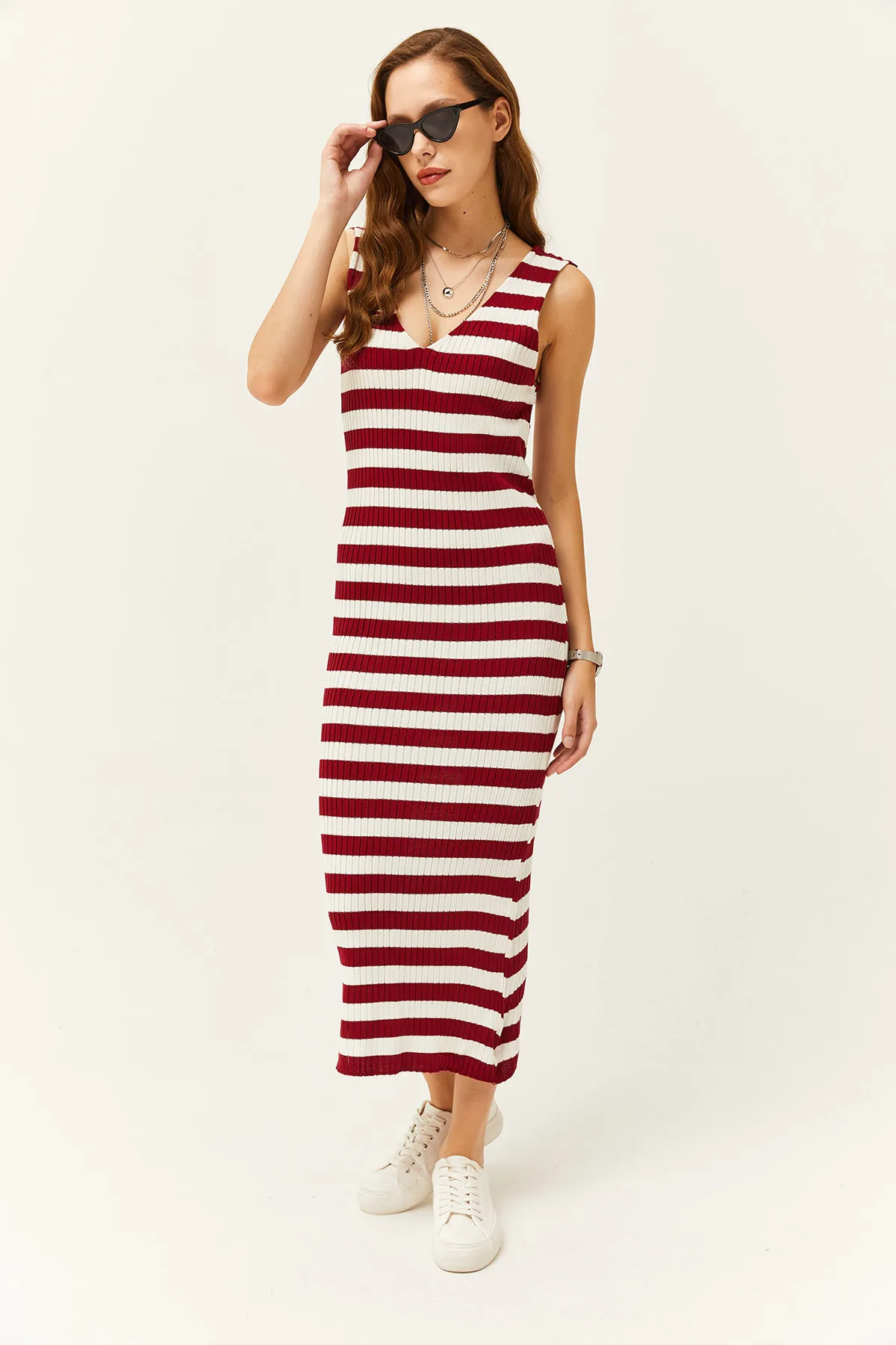 Olalook  Damen-Strickanzug mit Oberteil, Pullover und Unterkleid in Burgunderrot TKM-19000237