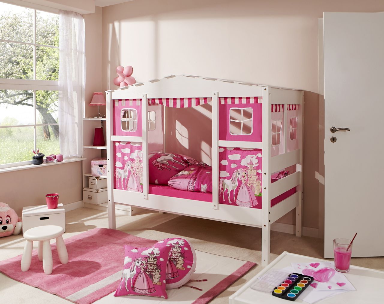 Ticaa Hausbett MINI Prinzessin Rosa 80x160 cm - inkl. Matratze