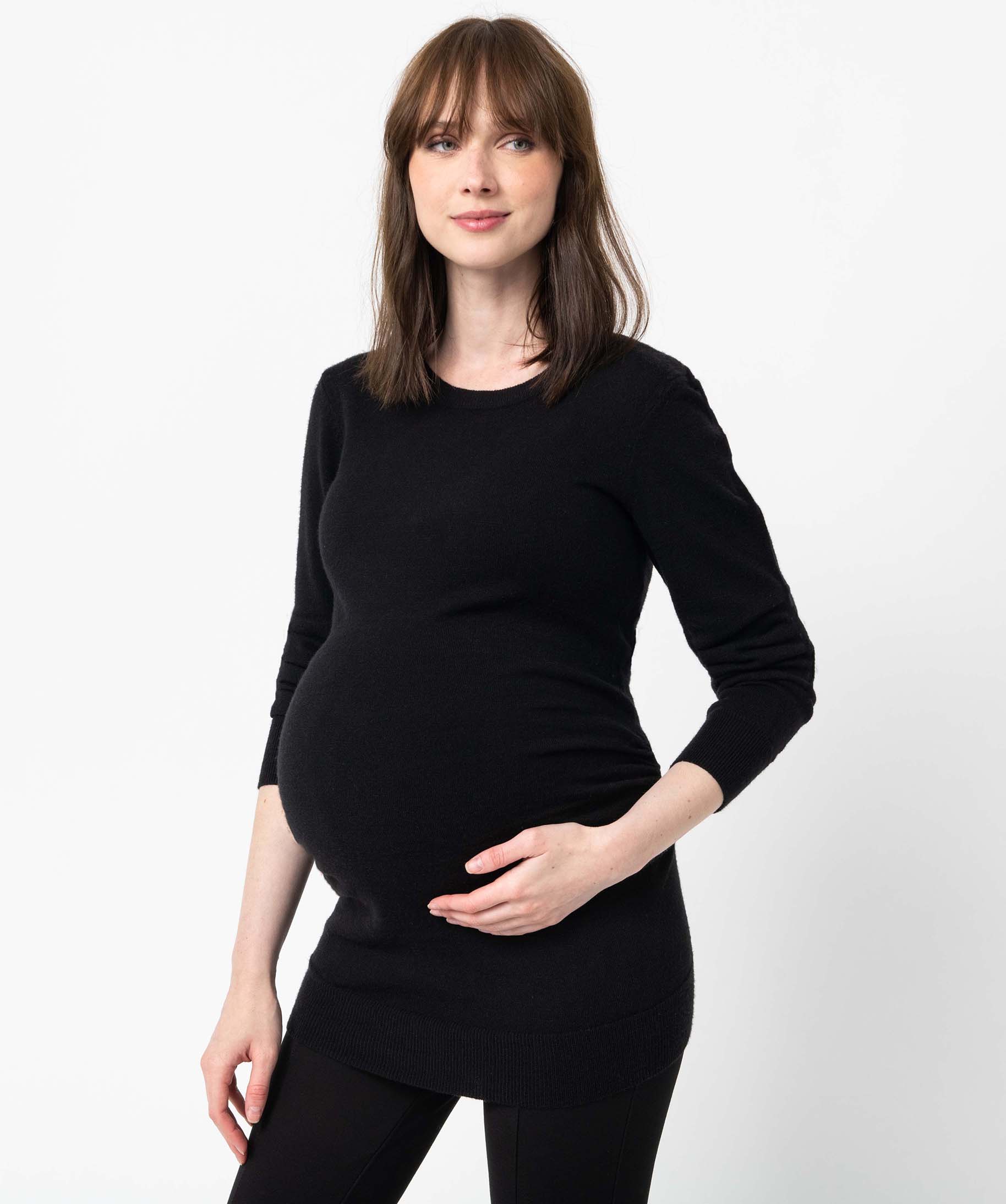 Pull de grossesse avec col rond et boutons sur l’épaule noir | GEMO