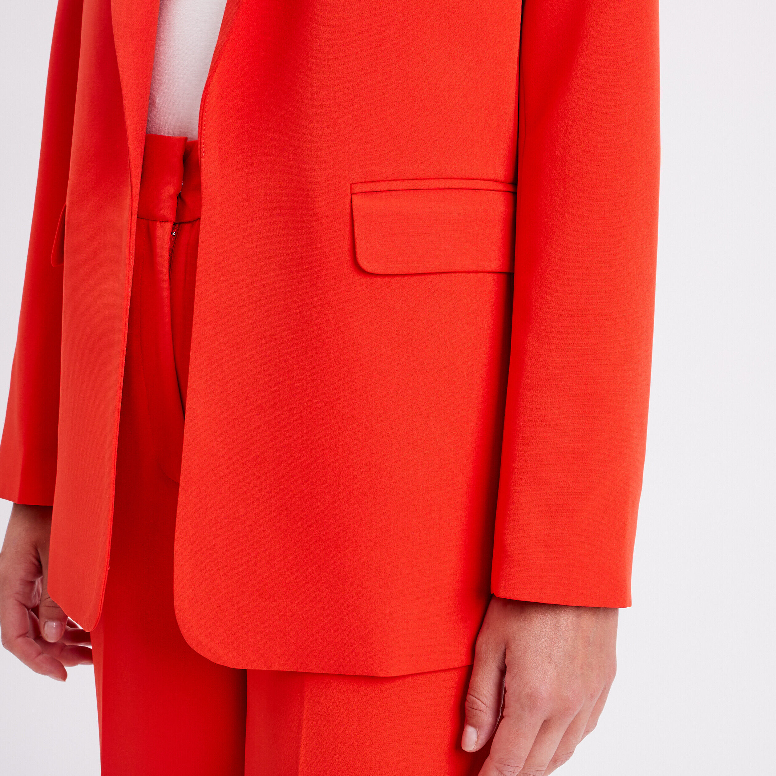 Veste blazer droite col châle rouge femme | Cache Cache