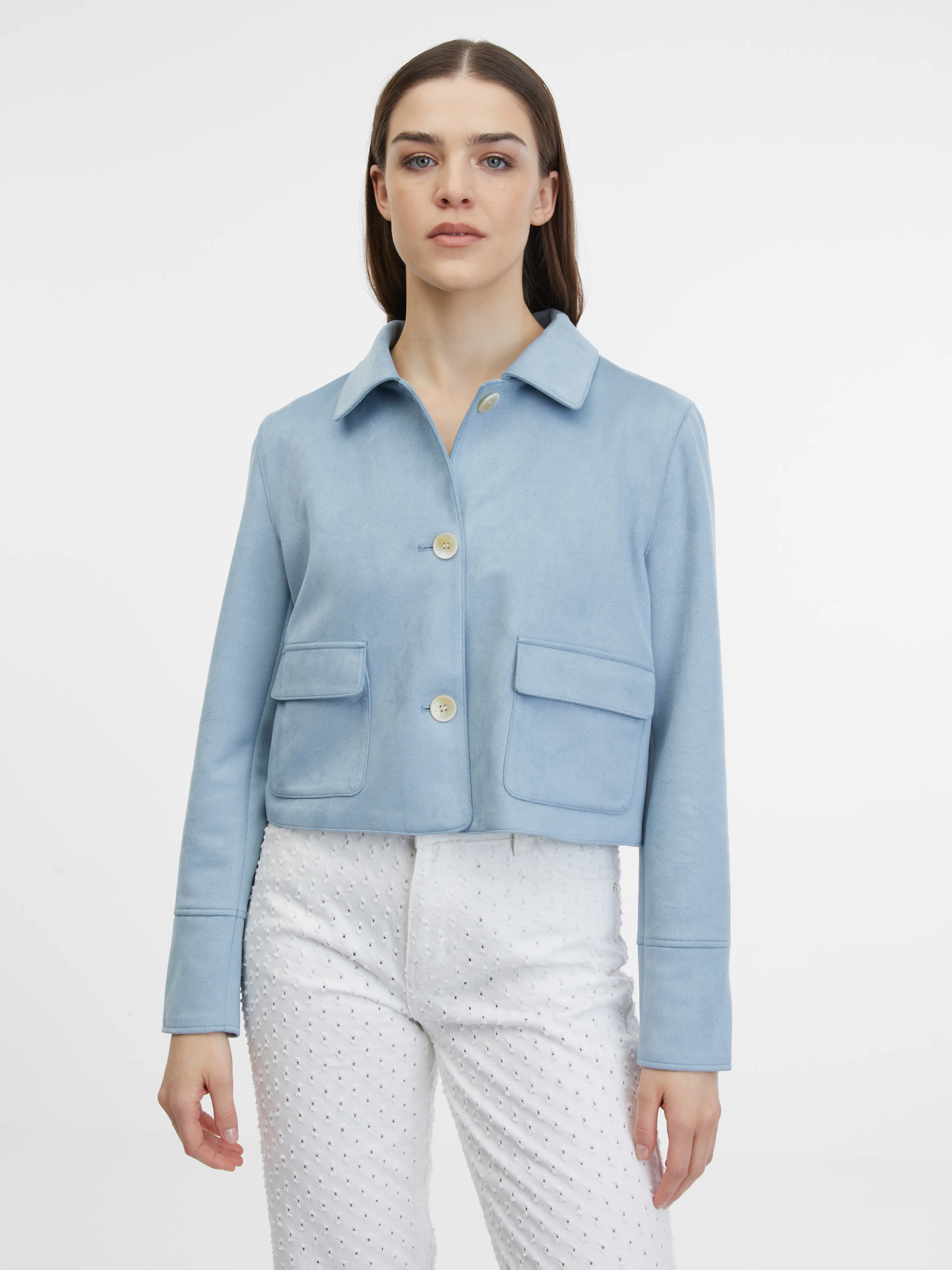 Blaue Damenjacke aus Veloursleder ORSAY