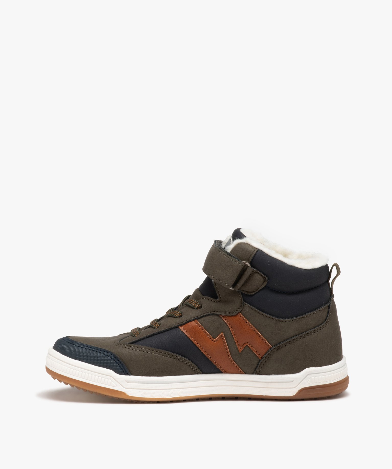 Baskets Garçon mid-cut avec col fourré et à scratch - Hobiz kaki | GEMO