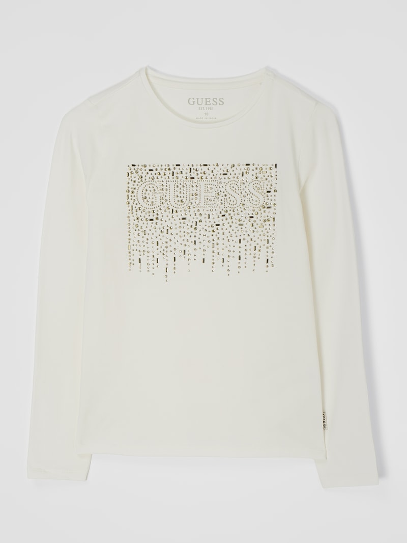 Longsleeve mit Strassstein-Logo in offwhite