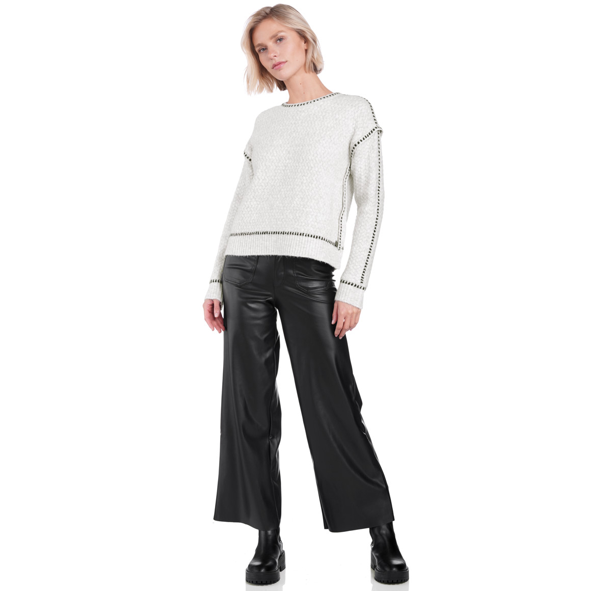 Damen Strickpullover mit Ziernähten