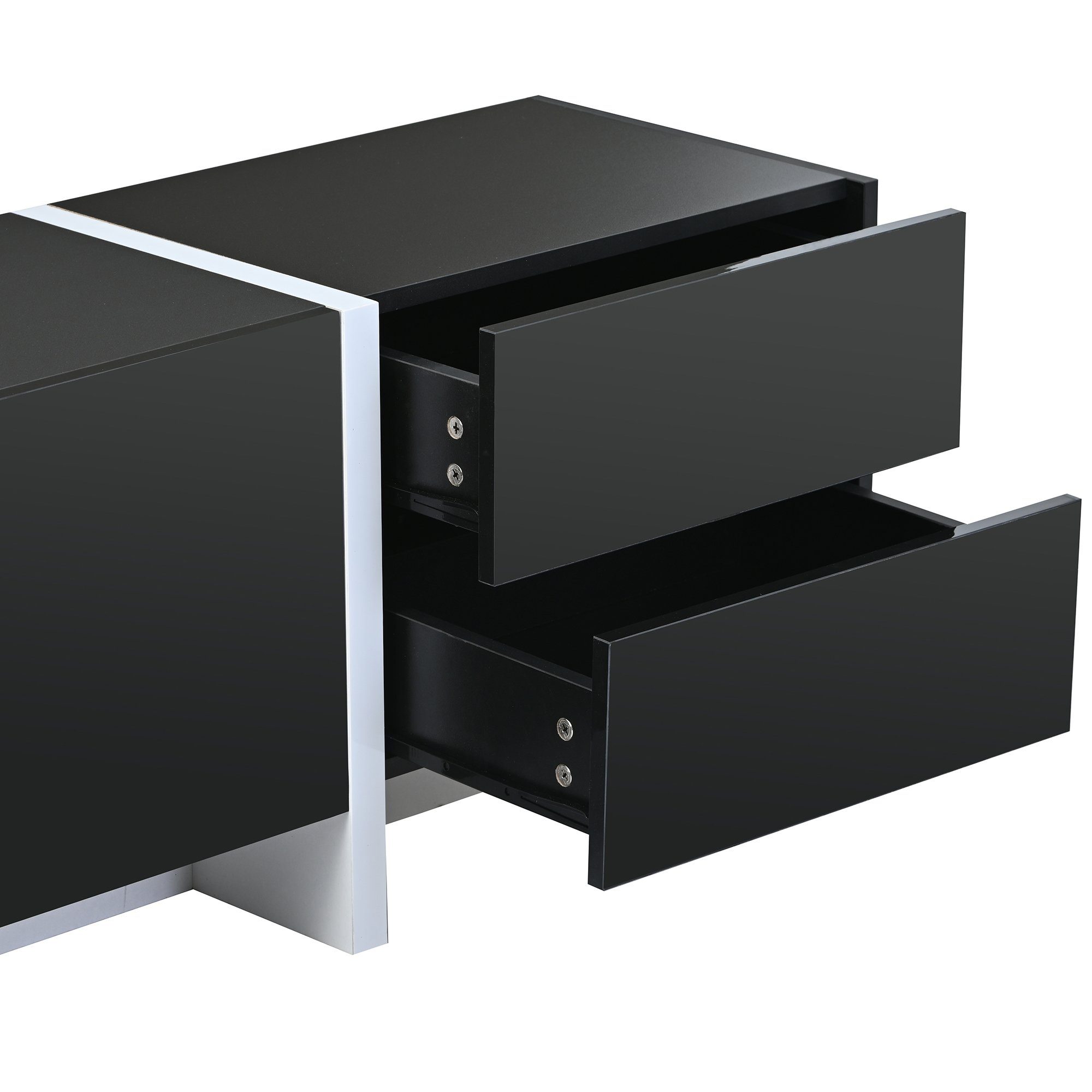 REDOM Lowboard TV-Schrank (mit farbblockierten Beinen in Hochglanz-Schwarz und Weiß), Breite:190cm