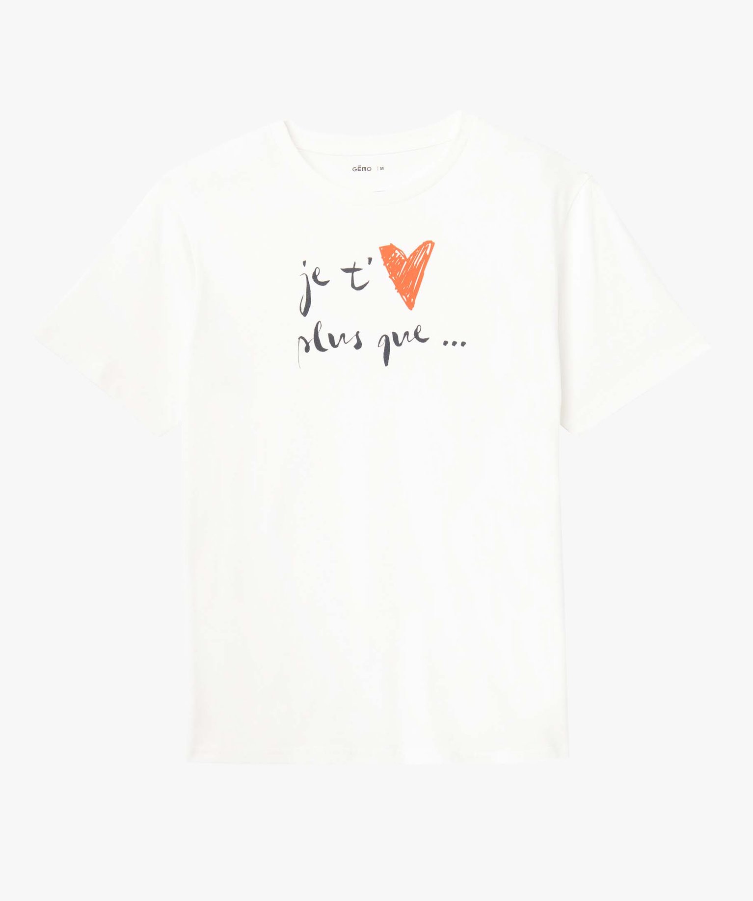 Tee-shirt femme à manches courtes avec message et coeur ecru | GEMO