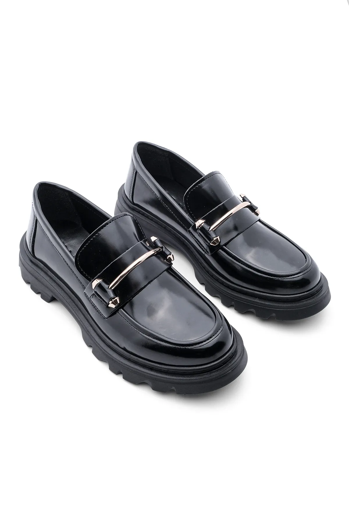 Marjin  Damen Loafer Dicke Sohle Kette Freizeitschuhe Zolez Schwarz Öffnung