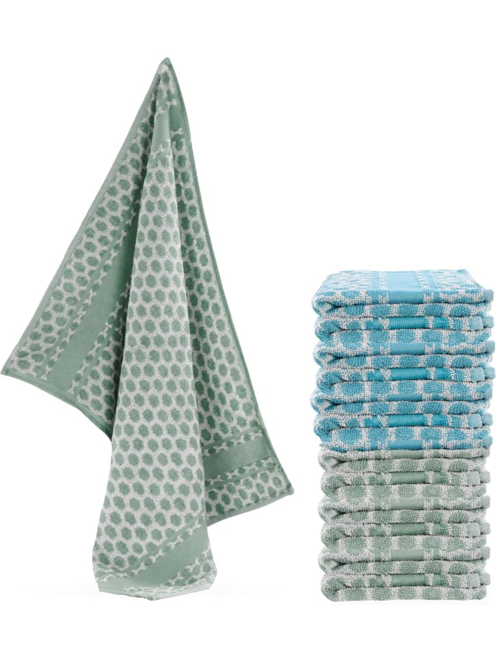 Aspero 12 Frotte Baumwoll Geschirrtücher in Blau/Grün günstig kaufen 50 x 70 cm