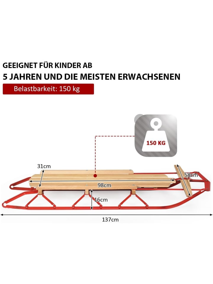 COSTWAY Holzschlitten 137cm ab 5 Jahren in Rot günstig kaufen onesize
