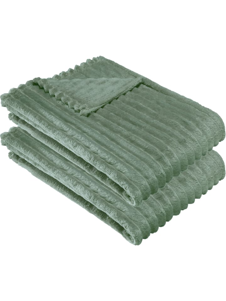Erwin Müller Fleece, Microfaser Wohndecke 2er-Pack Aosta in pistazie günstig kaufen 150 x 200 cm