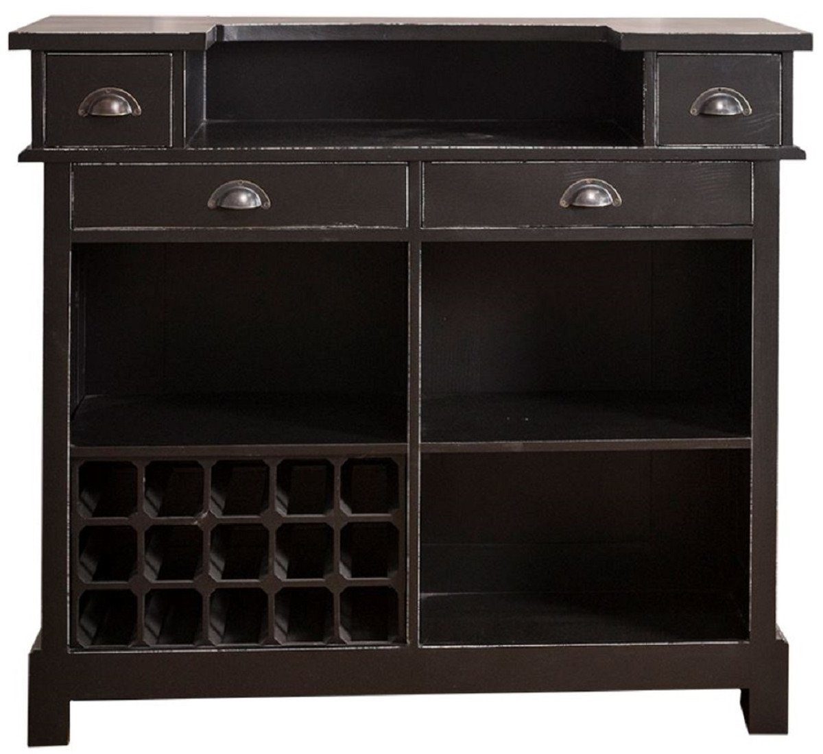 Casa Padrino Barschrank Landhausstil Massivholz Barschrank mit 4 Schubladen & Weinflaschenhalter Antik Schwarz 120 x 51 x H. 107 cm - Landhausstil Möbel