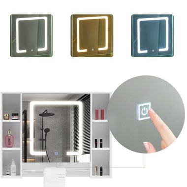 CLIPOP Spiegelschrank Badeschrank mit LED Wandspiegel mit Touchschalter, verstellbaren Regalen & Handtuchhalter