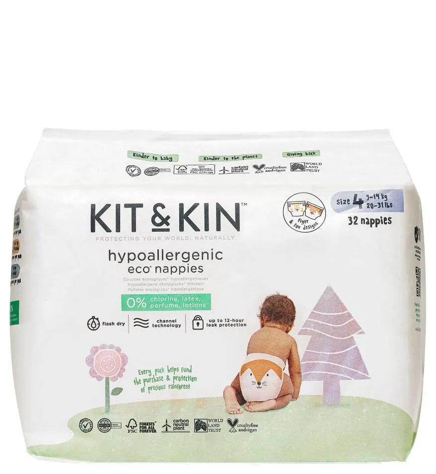 „Kit And Kin“ biologiškai skaidomos vienkartinės sauskelnės, 4 dydis, Maxi Plus, Fox/Tiger