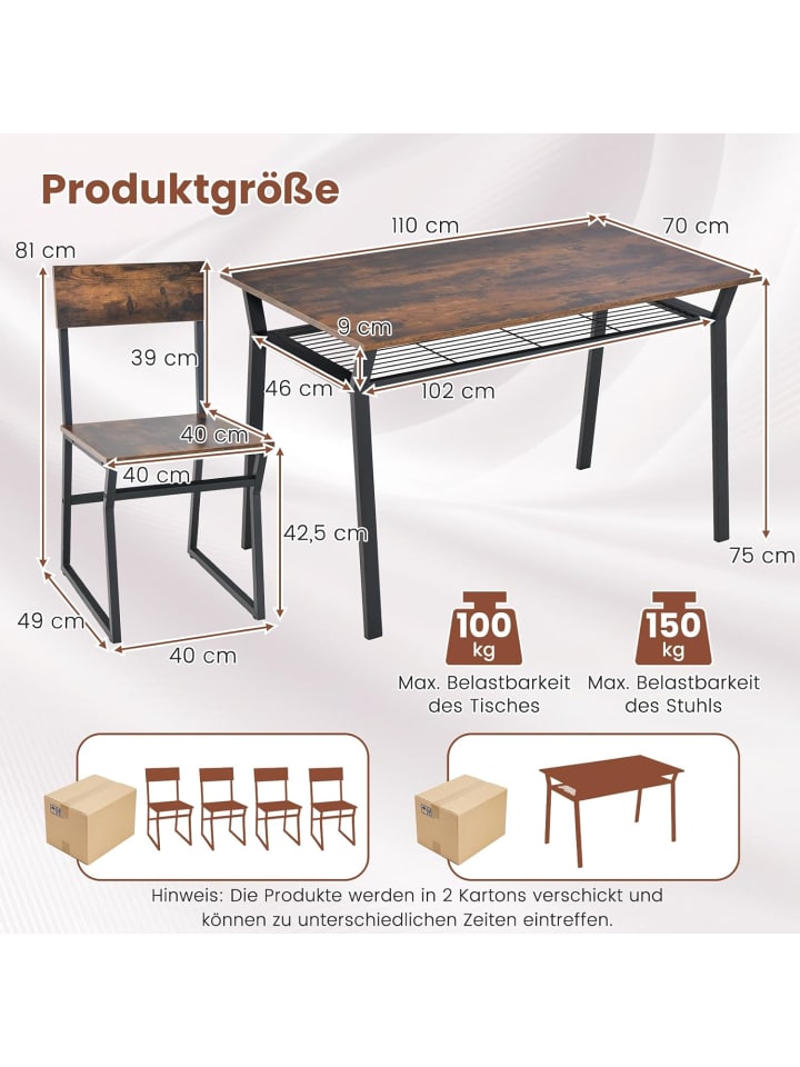 COSTWAY Esstisch Set 5-teilig in Taupe günstig kaufen onesize