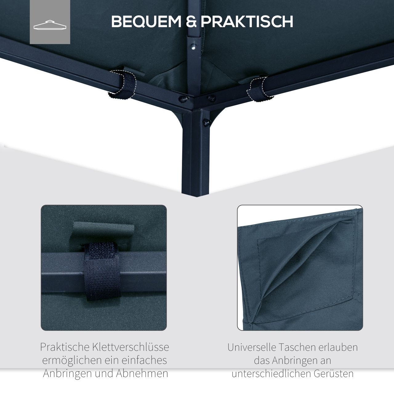 Outsunny Pavillondach Ersatzdach Pavillonabdeckung Polyester Grau 3x3m