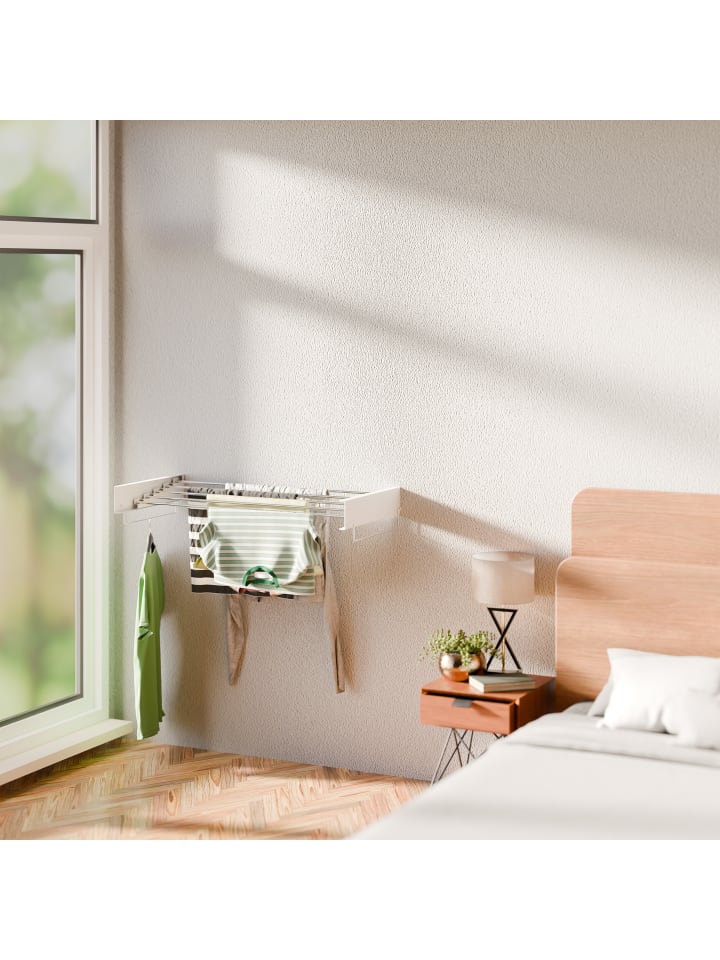 relaxdays Wand-Wäscheständer in Weiß - (B)100 x (H)15 x (T)50,5 cm günstig kaufen onesize