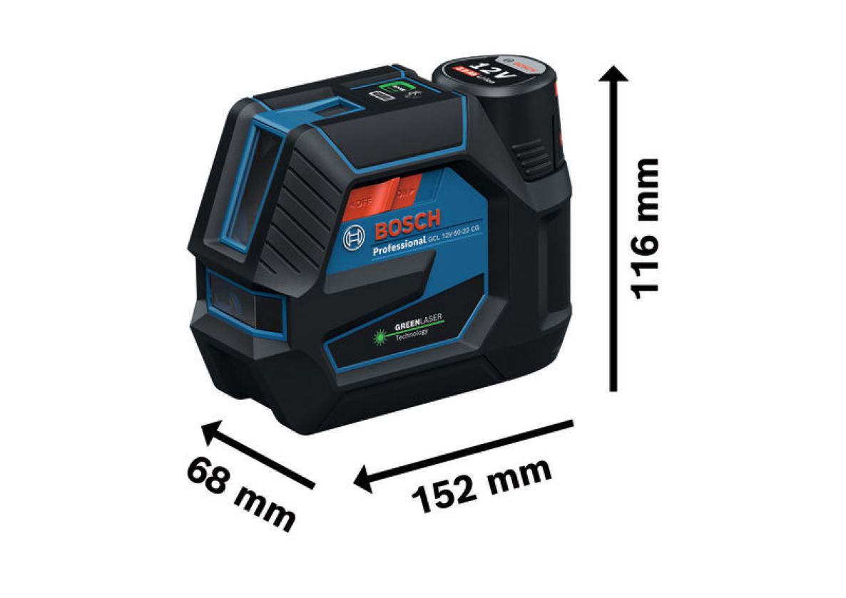 Bosch Blue 0601066S02 GCL 12V-50-22 CG Set Linien- und Punktlaser, 1x Akku 2,0 Ah und Schnellladegerät GAL 12V-40 in L-BOXX