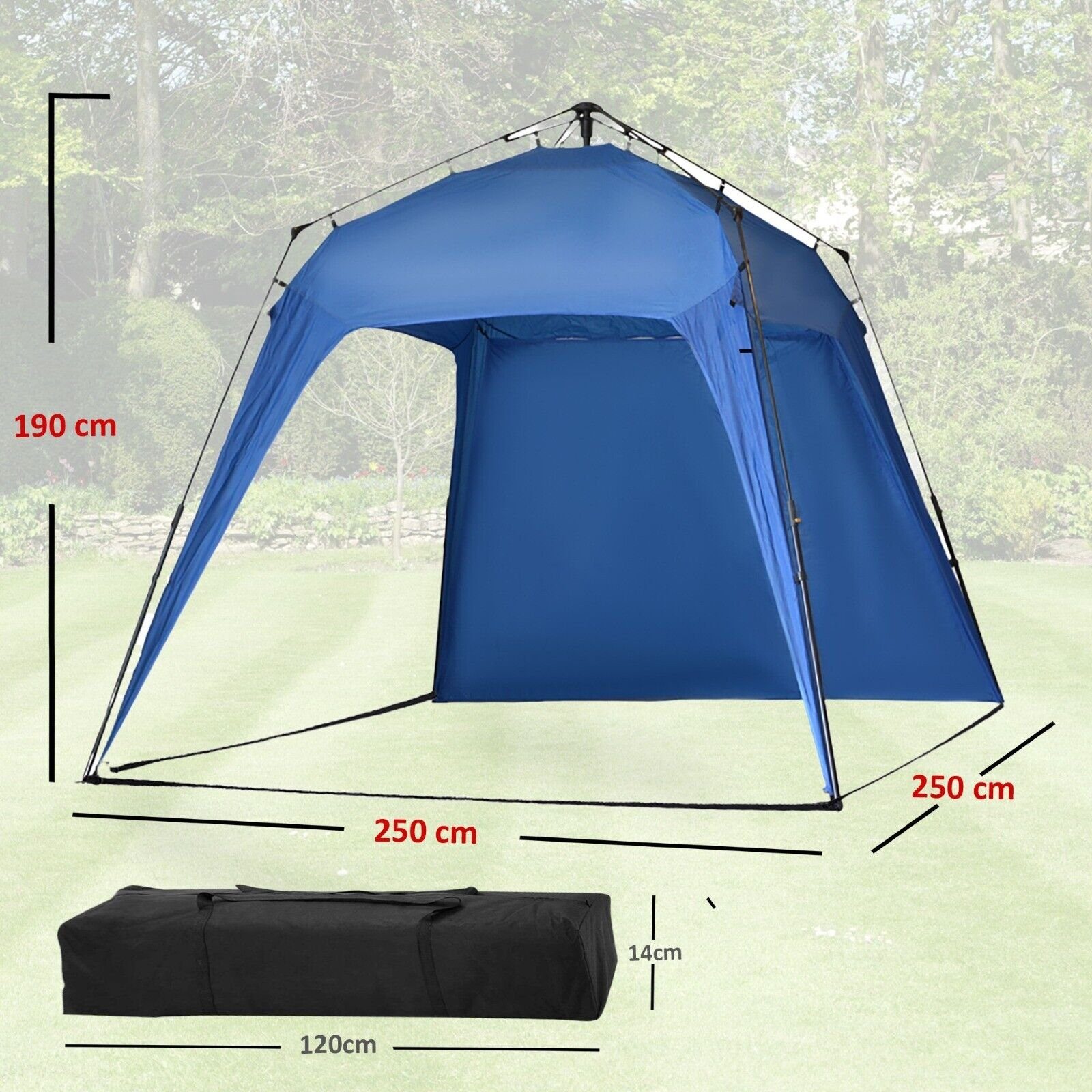 Defactoshop Faltpavillon Faltpavillon Campingzelt Gartenzelt mit Seitenteile Tasche Schwarz, mit 1 Seitenteilen, Stehhöhe von 1,90 Meter und einer Fläche von 2,50 x 2,50