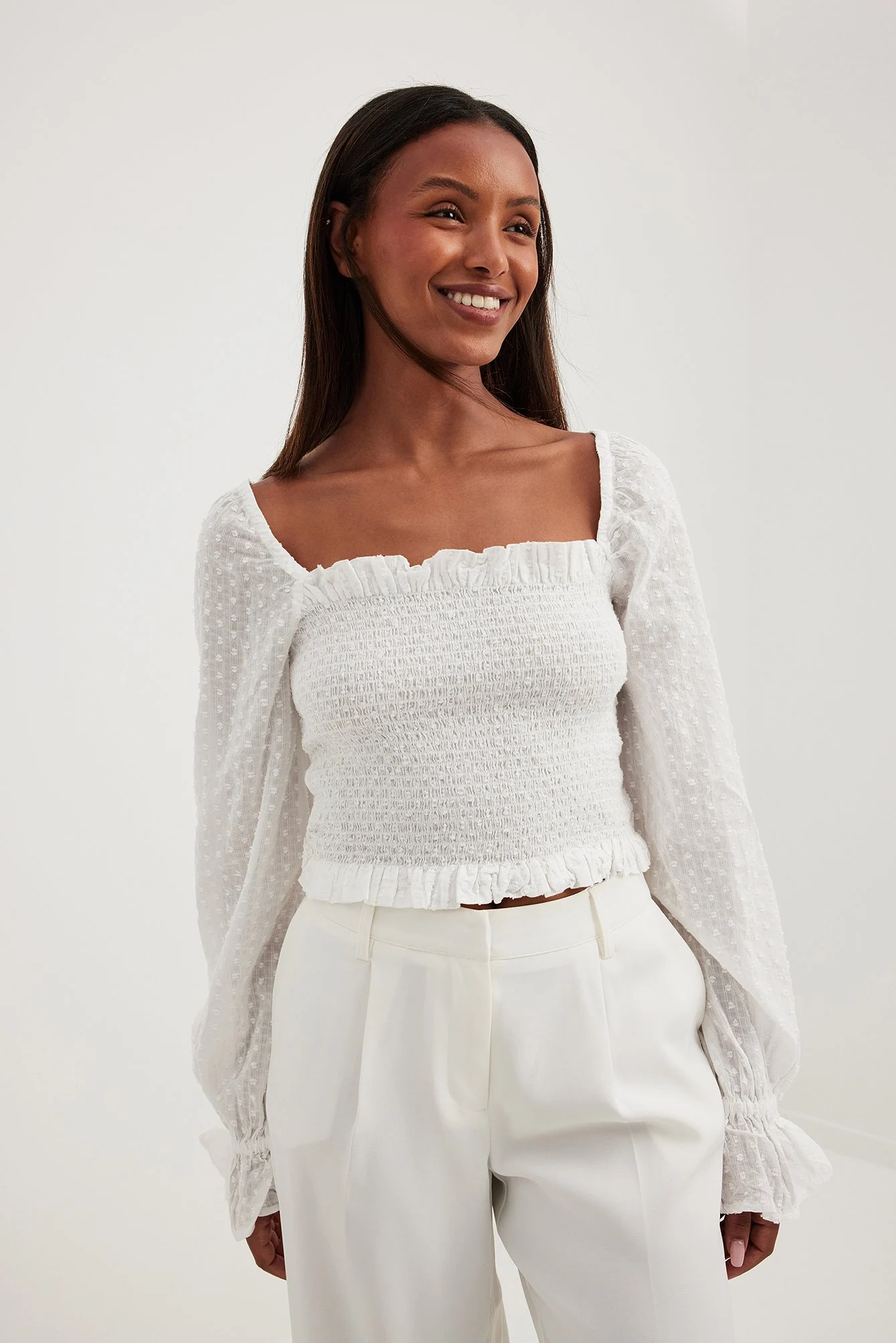 Dobby-Bluse mit Puffärmeln